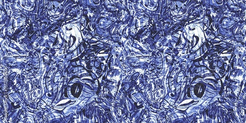 Dye wash indigo blue textur border fabric effect background. Seamless edging trim pattern in masculine Japanese block print style. Perfect for washing tape, ribbon and banner design