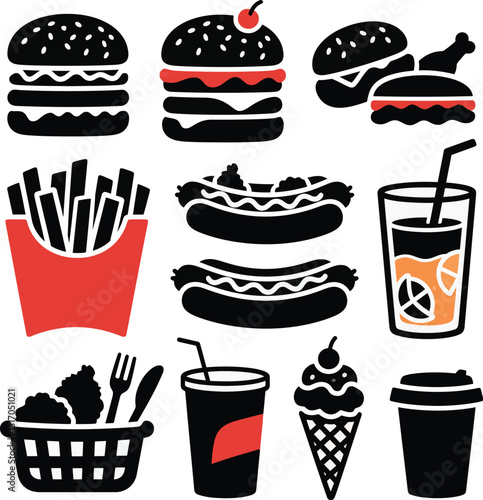  Delicious fast food set vector illustration