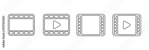 Set of outlined clap board video icon collection. Video movie clip, Film multimedia symbol.