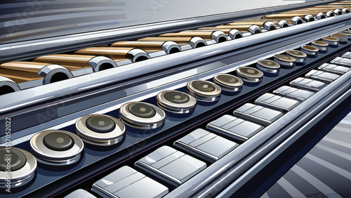 Close-up of silver flute keys glistening under soft light, arranged horizontally across a clean background—showcasing precision, beauty, and the lightness of orchestral sound.