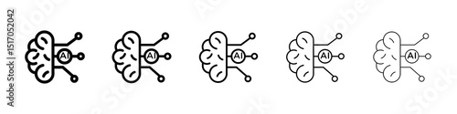AI brain icon graphic set. trendy stroke line style