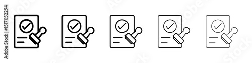 Approved document icon graphic set. trendy stroke line style