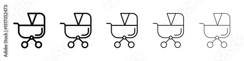 Baby carriage icon graphic set. trendy stroke line style