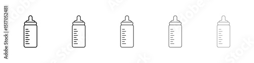 Baby milk bottle icon graphic set. trendy stroke line style