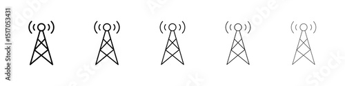 Broadcast tower icon graphic set. trendy stroke line style