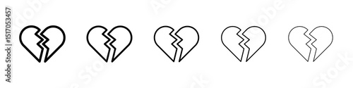 Broken heart icon graphic set. trendy stroke line style