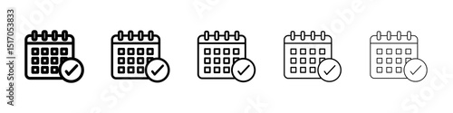 Calendar check icon graphic set. trendy stroke line style