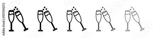 Champagne Glass icon graphic set. trendy stroke line style