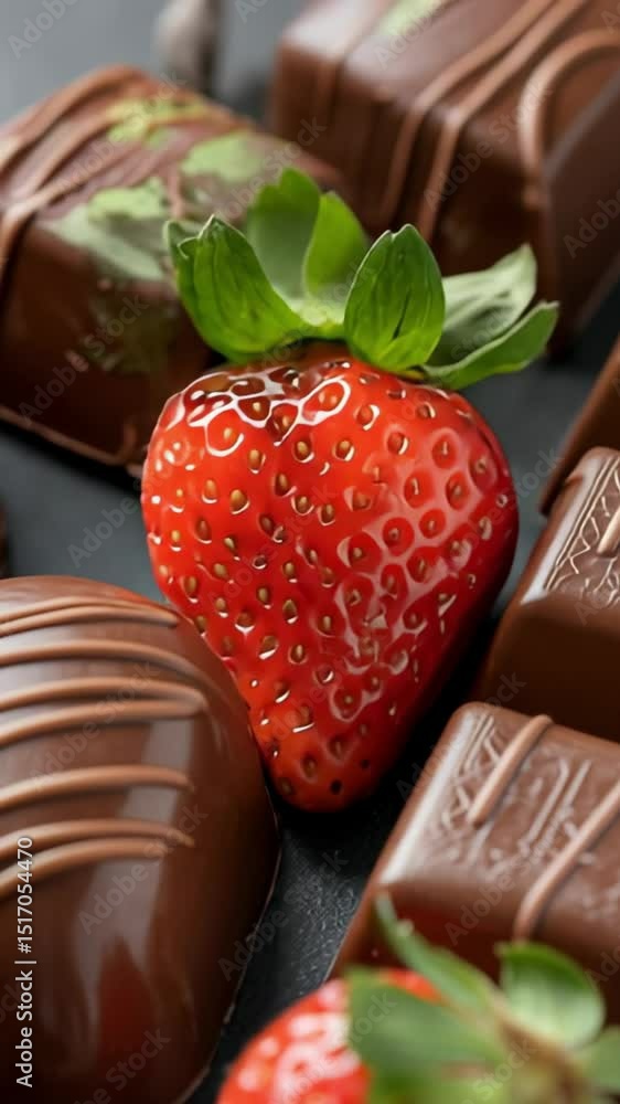 custom made wallpaper toronto digitalGourmet chocolate candies decorated with drizzled chocolate lines are laying near fresh strawberries and mint leaves, composing an appealing dessert arrangement