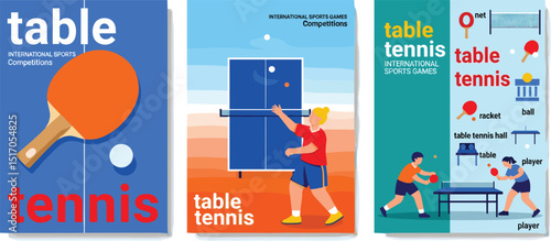 Ping pong and table tennis. Vector illustration for the game. Abstract illustrations of ping pong, with rackets, tables and athletes.