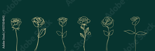 Continuous Line Art Rose Flower Set, Floral Vector Illustration for Wedding Invitations, Beauty Branding, Wall Art, Fashion, Botanical Decor, Skincare Labels, Romantic Stationery, and Packaging