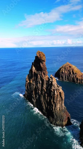 Cinematic Drone Footage of Ocean Rock Formation – Island Coast