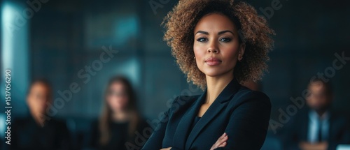 Wallpaper Mural Latin or eastern middle age female ceo leader businesswoman standing in office. Portrait of beautiful successful hispanic young business woman with crossed arms looking confident aside. Copy space Torontodigital.ca