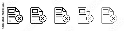 Delete Document icon graphic set. trendy stroke line style