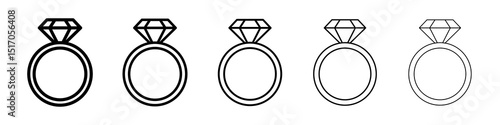 Diamond ring icon graphic set. trendy stroke line style