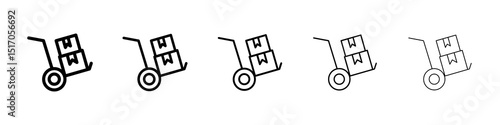 Dolly flatbed icon graphic set. trendy stroke line style