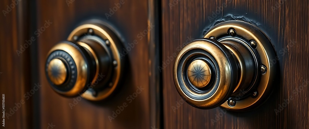 Fototapeta premium close up of a door handle on a wooden door