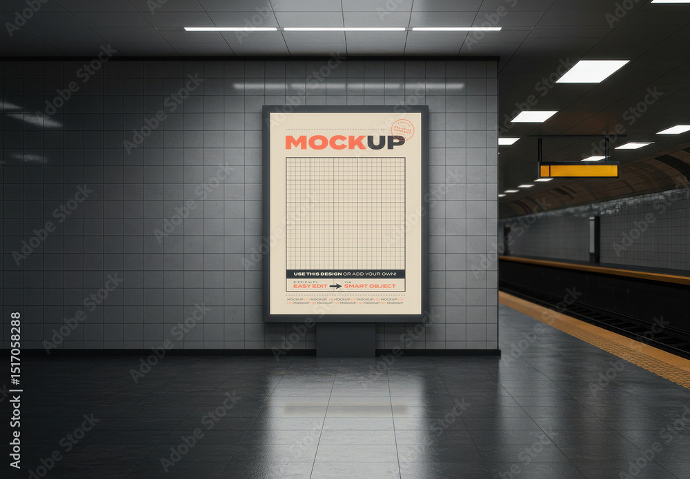 Vertical Backlight Subway Sign Billboard Mockup Stock Template | Adobe ...
