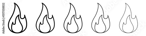 Flame icon graphic set. trendy stroke line style