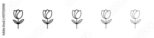 Flower tulip icon graphic set. trendy stroke line style