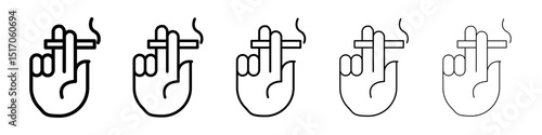 Hand holding cigarette icon graphic set. trendy stroke line style