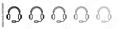 Headphones icon graphic set. trendy stroke line style