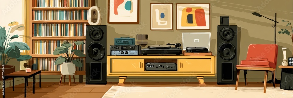 Fototapeta premium Vinyl Setup in a Cozy Room With Faded Layout and a Vintage Feel