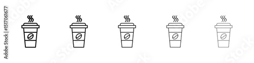 Hot coffee cup icon graphic set. trendy stroke line style
