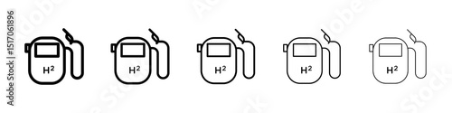 hydrogen fuel pump icon graphic set. trendy stroke line style