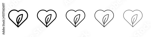 Leaf heart icon graphic set. trendy stroke line style