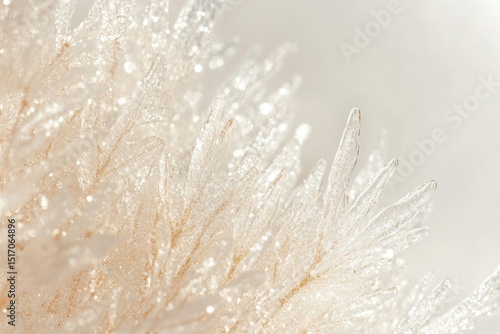 Delicate, shimmering ornamental sprigs with a golden undertone create a sparkly and festive, elegant display against a soft, neutral backdrop.