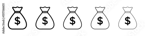 Money bag icon graphic set. trendy stroke line style