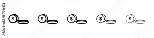 Money coin icon graphic set. trendy stroke line style