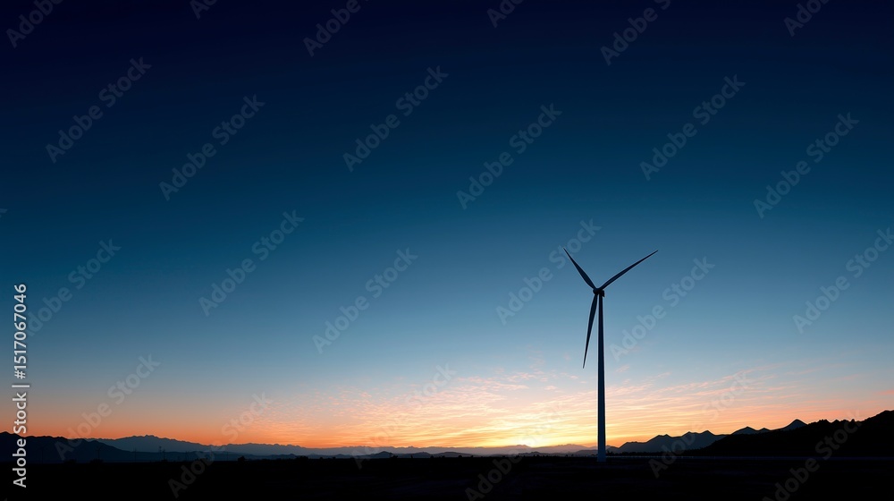 Obraz premium Wind turbine against sunset sky, symbolizing clean energy and sustainable future