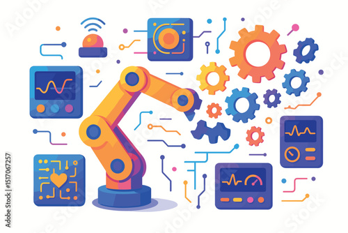 Wallpaper Mural Robot is surrounded by many gears and other mechanical parts Torontodigital.ca