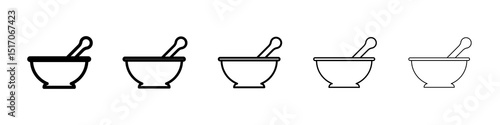 Mortar pestle icon graphic set. trendy stroke line style