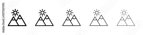 Mountain icon graphic set. trendy stroke line style