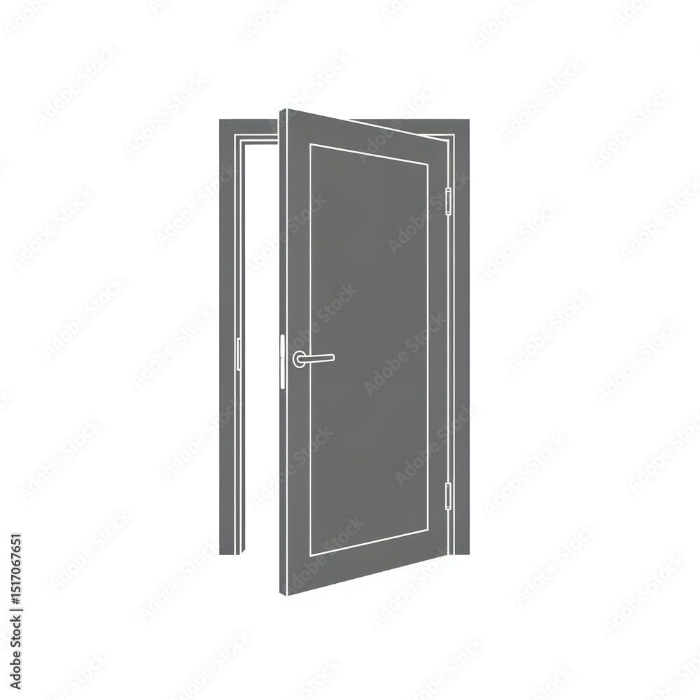 Opening Door Illustration with Frame and Handle Opening Door Illustration with Frame and Handle