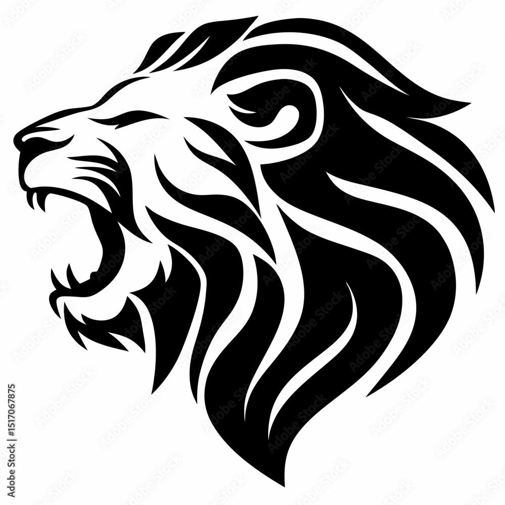 Lion head roaring tribal tattoo design vector illustration black and white drawing predator animal mascot 100 Lion head roaring tribal tattoo design vector illustration black and white drawing predator animal mascot 100