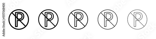 No parking sign graphic set. trendy stroke line style