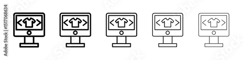 Online clothes shopping icon graphic set. trendy stroke line style
