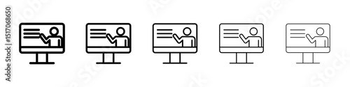 Online course icon graphic set. trendy stroke line style