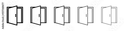 Open door icon graphic set. trendy stroke line style