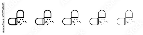 Open Capsule Pill icon graphic set. trendy stroke line style