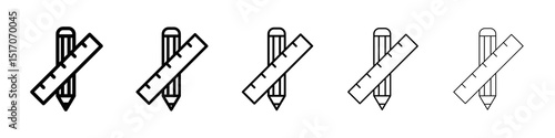 Pencil and ruler icon graphic set. trendy stroke line style
