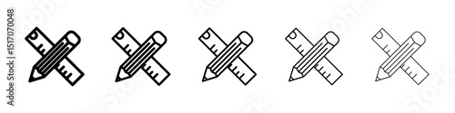 Pencil and ruler icon graphic set. trendy stroke line style