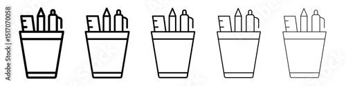 Pencil holder icon graphic set. trendy stroke line style