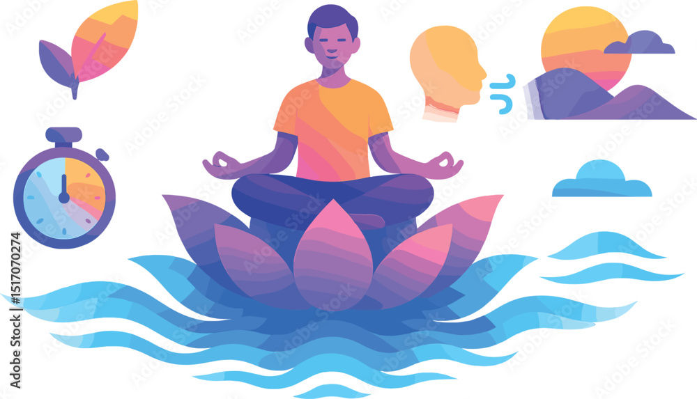 Man is sitting on a lotus flower in the water Man is sitting on a lotus flower in the water