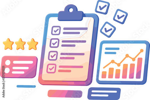 Colorful and creative image of a clipboard with a star and a check mark on it
