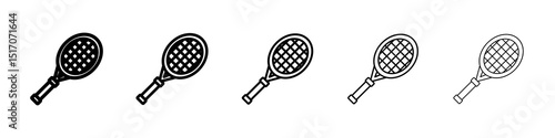 Racquet icon graphic set. trendy stroke line style